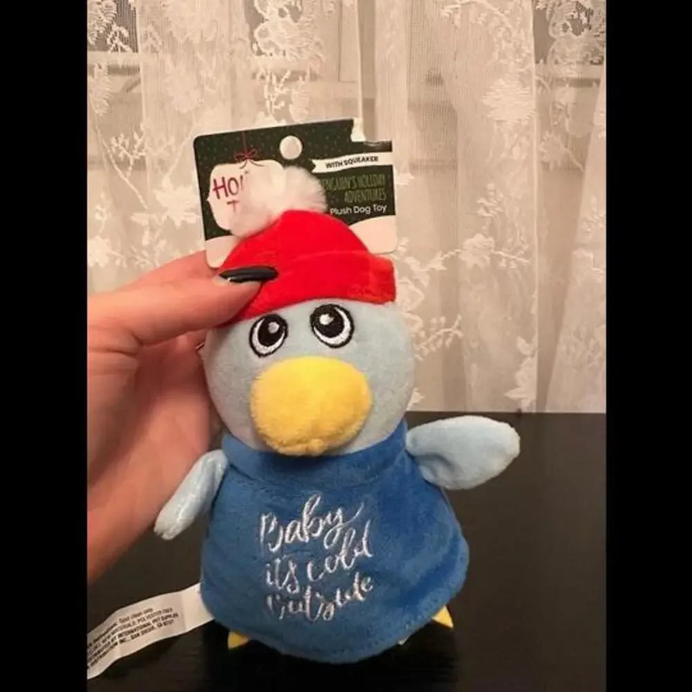 Holiday Cheer Penguin Plush Dog Toy with Squeaker - 'Baby It's cold out